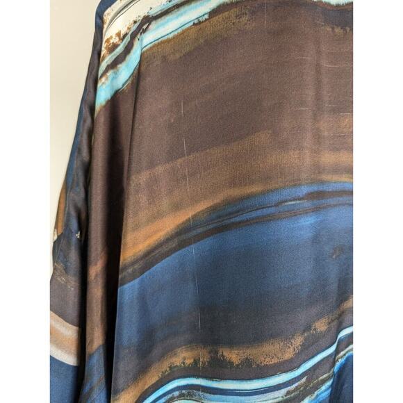 Eskandar Blue Brown Abstract Painted Stripes Bateau Neck Tunic Size 1 US 10/12 - Picture 10 of 16